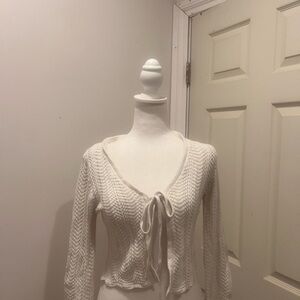Pink Rose Cream V-Neck Tie-Front Knit Sweater